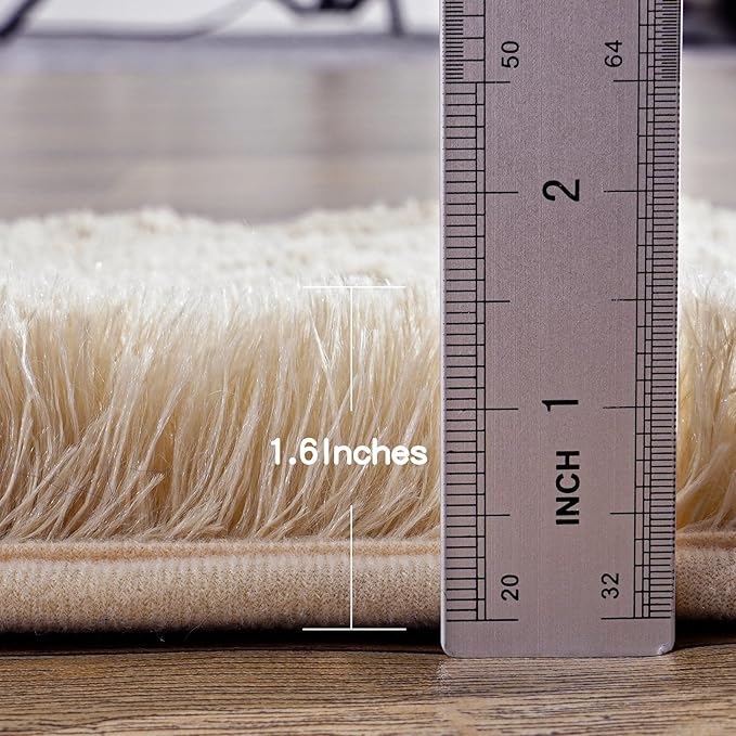 KING DARE 2x6 Runner Rug for Bedroom, Fluffy Shaggy Beige Rugs for Dorm, Fuzzy Shag Non-Slip Washable Soft Plush Carpet for Bedside Girls Boys Kids Room Decor