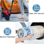 Area Rug 5x7 Washable Rugs Modern Abstract Area Rug Soft Non-Slip Non-Shedding Faux Wool Stain Resistant Floor Carpets for Living Room Bedroom Dining Room Kids Room Home Office (Blue, Ivory)