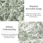BLOOMHAVEN Quilt Set King Size, Green Floral Quilt Sets, Reversible Bedspread Lightweight and Breathable for All Seasons, Soft Quilted Bedspread with 2 Pillow Shams