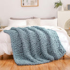 WESHIONGOO Chunky Knit Blanket Throw 51"×63" Knitted Throw Blankets for Couch Bed Fluffy Soft Blanket with Jumbo Chenille Yarn Thick 100% Handmade(Dusty Blue)