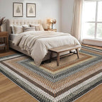 RUGSREAL 5x7 Bedroom Braided Area Rug Machine Washable Living Room Area Rug Modern Braid Printed Throw Carpet for Dining Room Non Slip Large Entryway Mat Farmhouse Rug for Home Decor, Sand/Bronze
