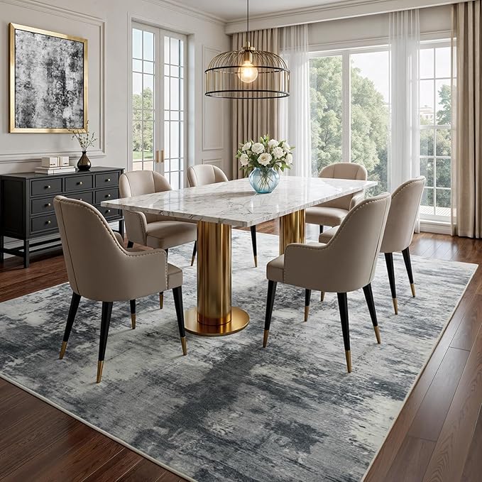 CRYPTOLITE Abstract Area Rug 5x7 Washable Rug with Non-Slip Backing Low Pile Area Rug Area Rugs for Living Room, Bedroom, Dining Room, Grey