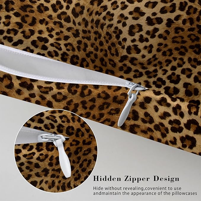 1 Pack Satin Pillowcase for Hair and Skin Abstract Brown Leopard Imitation Silk Pillowcase with Hidden Zipper Soft Breathable Smooth Cooling Pillow Cover King Size for Bedroom Sofa 20”x36”
