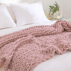 YAAPSU Chunky Knit Throw Blanket for Couch, 51"x63", 100% Hand Knitted Thick Cable Knit with Cozy Jumbo Chenille Yarn, Soft Large Rope Knot Crochet Blankets for Sofa Bed Living Room Décor, Dusty Pink