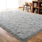 ISEAU Fluffy Dorm, College, Apartment, Bedroom Rug, 4 x 6 Feet Shaggy Area Rugs Floor Mat for Living Room Fuzzy Carpet Comfy Nursery Mats Bedside Kids Boys Room Home Decor, Grey