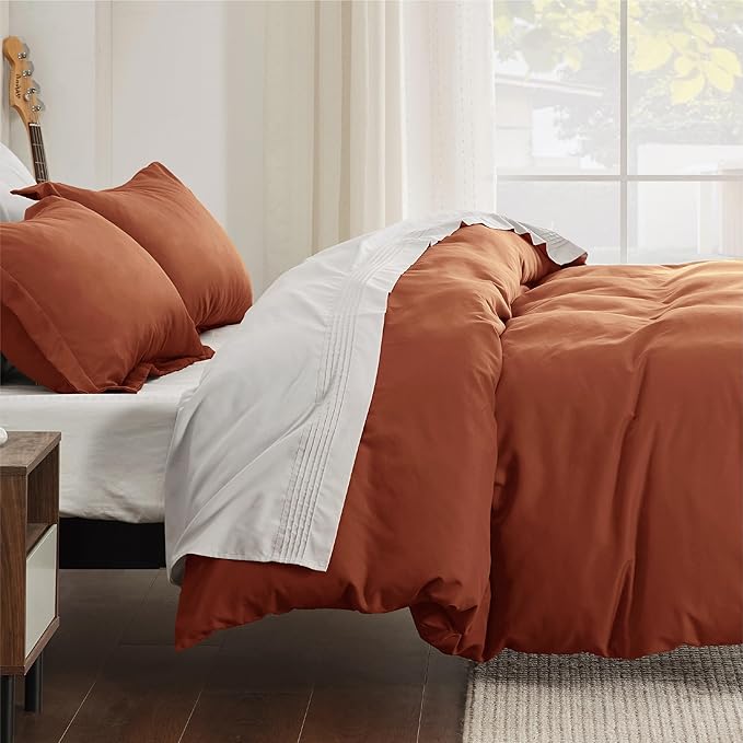Bedsure Duvet Cover Queen Size - Soft Double Brushed Bedding Set for Kids & Adults, Zipper Closure, 3 Pieces, Includes 1 Duvet Cover (90"x90") & 2 Pillow Shams, NO Comforter, Terracotta
