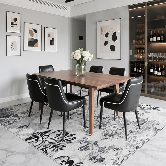 CRYPTOLITE Living Room Rug Washable Abstract Rugs with Non-Slip Backing Low Pile Area Rug for Living Room, Bedroom, Dining Room, 6x9, Grey