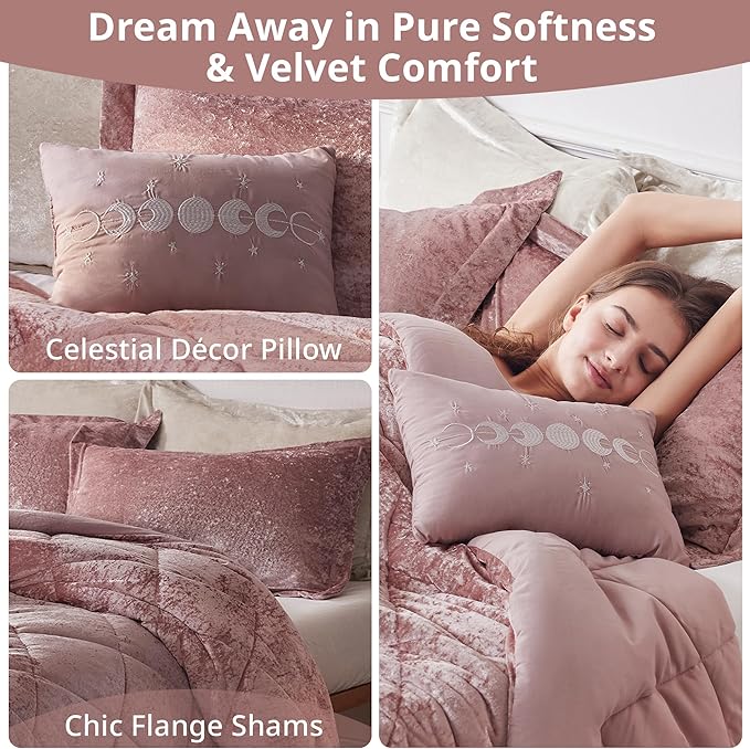 Intelligent Design King Comforter Set, Velvet Comforter Set , Luxury Diamond Quilting Comforter Set, Fluffy Comforter Bed Set with Decorative Pillowand 2 Shams, 4 Piece Pink, King/ Cal King