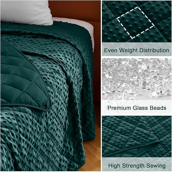 Green Weighted Blanket for Adults 15lbs, 48"x72", Twin Full Size Cooling Minky Heavy Throw Blanket for 120-160lbs, Soft Winter Thick Big Blankets Weighted Comforter Gift for Sleeping