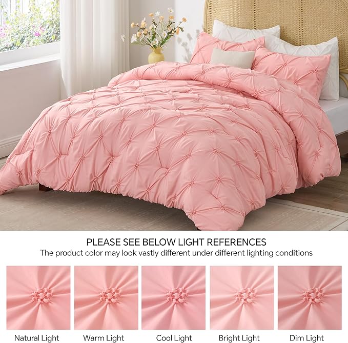 BEDELITE Pink Twin Comforter Set - 2 Peices Boho Pintuck Bedding Comforter Sets, Lightweight Soft & Warm Twin Bedding Sets with 1 Pillowcase for All Season