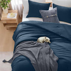 WRENSONGE Full Size Comforter Sets - 3 Pieces Serenity Blue Comforter Prewashed Soft Lightweight for All Seasons, Fluffy Down Alternative Comforter Full Size with 2 Pillow Shams