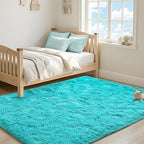 ISEAU 4x6 Area Rug for Living Room, Teal Blue Rugs for Bedroom, Kitchen, Soft Shaggy Carpets, Fluffy and Machine Washable Mats, Under Bed, On Nursery Floors Mat, Boys, Girls Room Carpet Decor