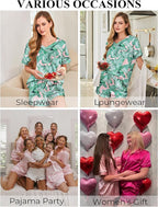 Silk Pajamas for Women Short Sleeve Satin 2 Piece Pj Set Soft V Neck Sleepwear Loungewear, S-XXL