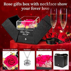 Preserved Dark Pink Real Rose with Heart I Love You Necklace -Eternal Flowers Rose Birthday Gifts for Women Her Mom Wife Girlfriend Grandma on Valentines Mothers Day Christmas Anniversary Romantic
