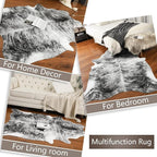 AROGAN Western Decor Faux Fur Cowhide Rug, 6 x 7 Feet Premium Animal Skin Cow Hide Rug, Sturdy Cow Print Rugs for Wall Decor, Western Floor Carpet for Bedroom Living Room, Black and Grey