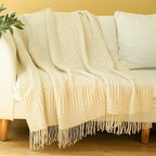 Blagic Knitted Throw Blanket for Couch, Bed and Sofa. Super Soft Blanket with Tassels, Beige Throw Blanket, 60 x 80Inches Lightweight & Cosy Home Decor