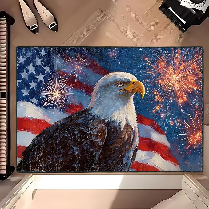 Eagle Flag Area Rug 2x3 ft Entry Rug Washable Boho Rugs Non Slip Low Pile Floral Door Mat Small Carpet for Bedroom, Bedside, Kids Room, Office, Dining Room