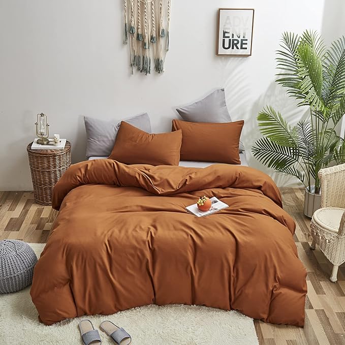 Cottonight Pumpkin Comforter Queen Rust Caramel Bedding Comforter Set Women Men Terracotta Blanket Quilts Soft Breathable Solid Burnt Orange Comforter Set Reddish Brown Bedding Set