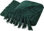 PAVILIA Emerald Green Chenille Throw Blanket for Couch Sofa, Soft Green Knit Throw with Tassel, Decorative Blanket for Bed Chair Living Room, Emerald Green 50x60