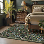 Lahome Claude Floral 5x7 Washable Living Room Rugs, Green Area Rugs for Bedroom Rubber Backed, Botanical Thin Stain-Resistant Carpet for Dining Room, Guestroom, Kids Room, Living Room Decor