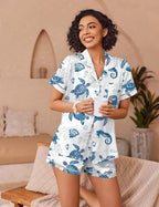 Ekouaer Womens Silk Pajama Sets Button Up Satin Pjs Short Sleeve 2 Piece Pj Sets Cute Lounge Sets with Chest Pocket