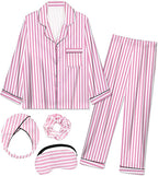 EPLAZA Kids Satin Pajamas Sets Girls Boys Button-Down Silky Pajamas Sleepwear with Hairband Eye Mask Hair Tie
