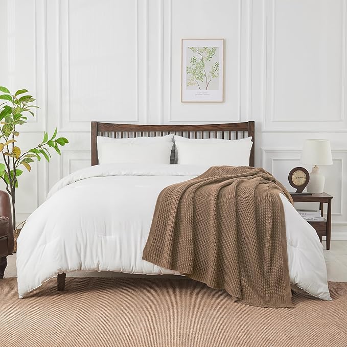 Douceur Light Brown Throw Blanket for Couch, Soft Chunky Cable Knit Throw Blanket, Classic Fisherman's Rib Stitch Pattern Throw for Living Room Gift, 50"X60"