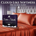 SLEEP SANCTUARY Satin Sheets King Size – 4 Piece Luxury Silky Bed Set, Softer Than Silk, 15" Deep Pocket, Cooling & Wrinkle-Free, Moisture-Wicking & Breathable for Hair & Skin (Burnt Orange)
