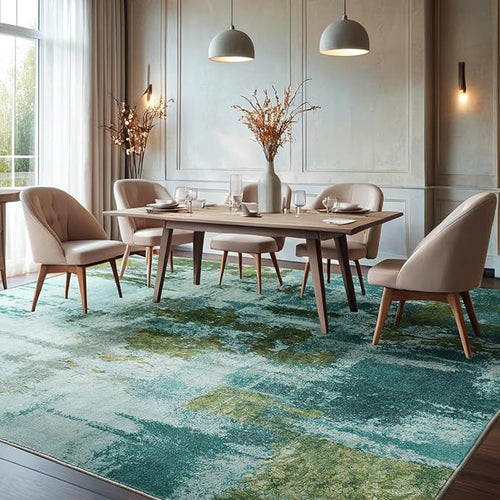 Area Rug 5x7 Washable Rugs Green Abstract Area Rug Soft Non-Slip Non-Shedding Faux Wool Stain Resistant Floor Carpets for Living Room Bedroom Dining Room Kids Room Home Office Farmhouse