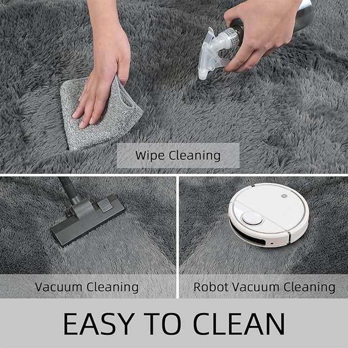 Shag Grey Rug 4x6 Area Rugs for Bedroom Dorm Living Room, Non-Slip Ultra Soft Fluffy Area Rugs for Kids Room, Girls Room, Study, Office, Playroom, Easy to Clean, Modern Carpet Décor