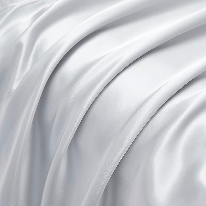 Silky Satin Ruffled Pillow Cases for Hair and Skin,Light Gray Silk Pillowcases Standard Set of 2 with Envelope Closure Princess Room Decoration