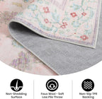CRYPTOLITE Area Rug 4x6, Washable Faux Wool Throw Rugs for Living Room, Non Slip Low Pile Vintage Boho Carpet for Dining Room, Home Office, Bedroom, Kids Room, Bedside (Pink)