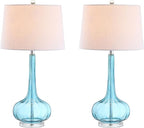JONATHAN Y 28.5" Aqua Glass Teardrop LED Table Lamp Set of 2 for Living Room Bedroom Nightstand, White Linen Shade Modern Transitional Bedside Desk Lamp (JYL1079B-SET2)