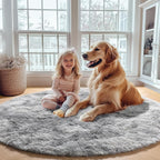 ONASAR Tie-Dyed Light Grey Round Area Rugs 6ft, Ultra Soft Bedroom Circle Rug for Kids Girls Boys Teen Room, Fluffy Plush Shaggy Carpet Floor Mats for Dorm Nursery Living Room Playroom Home Decor