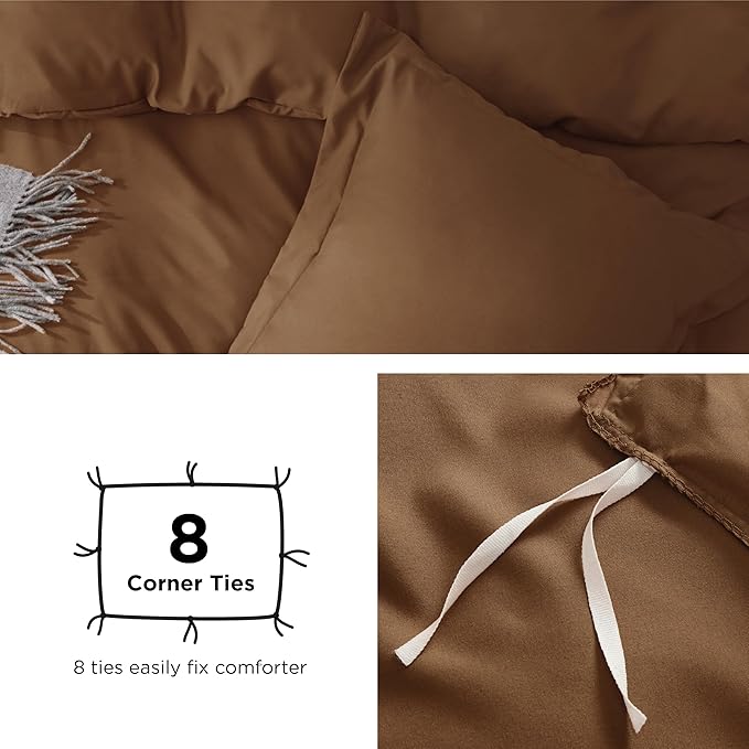 Bedsure Duvet Cover King Size - Soft Double Brushed Bedding Set for Kids & Adults, Zipper Closure, 3 Pieces, Includes 1 Duvet Cover (104"x90") & 2 Pillow Shams, NO Comforter, Brown
