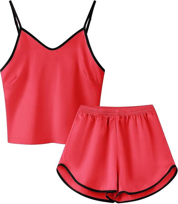 Girls & Women Silk Pajamas Set Satin Camisole Sleepwear 2 Piece Pjs, 3 Years - Women XXL