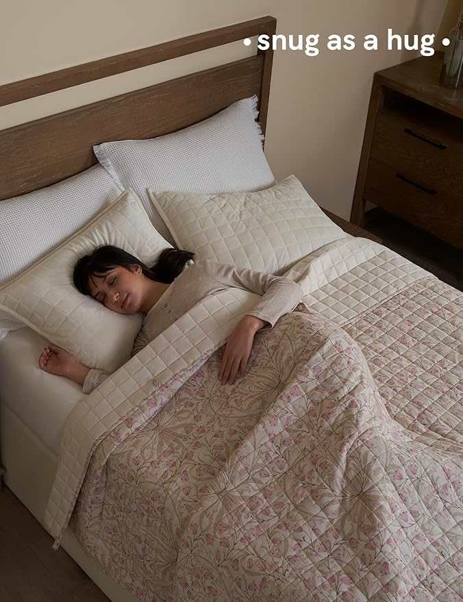 YnM King Size Linen Weighted Blanket for Adults (88x104 Inches, 40 Pounds, Campanula), Exclusive Smallest Compartments, Heavy Bed Blanket for Two Persons of 240~390lbs on Queen or King Bed