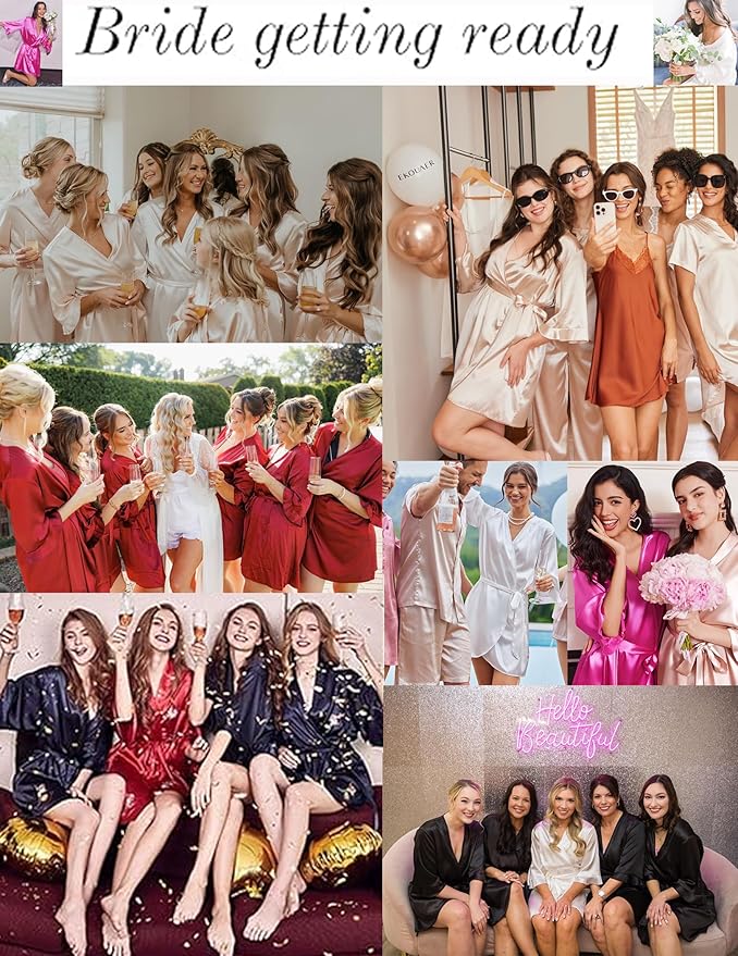 Ekouaer Women's Satin Robe Valentines Lingerie for Women Kimono Bathrobe Short Ruffle Belted Robes Bridesmaids Sleepwear