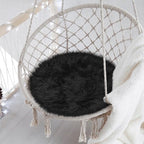 15.7 Inches Mini Black Round Faux Fur Sheepskin Area Rug, Fluffy Small Circle Rugs Cushion for Chair, Furry Carpet for Nail Desk, Shaggy Circular Rug Plush Rug