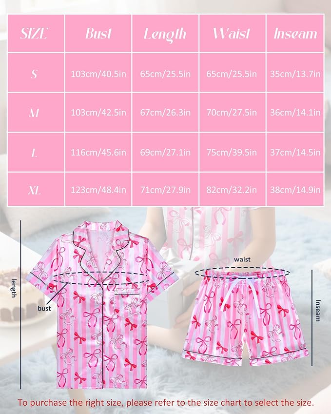 Womens Silky Pajama Sets Short Sleeve Loungewear 2 Pcs Satin Soft Pj Sets Button Down Women's Summer Sleepwear