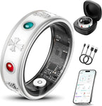 Smart Ring for Men, Fitness & Activity Tracker with Blood Pressure/Heart Rate Monitor, Sleep Tracker, Step Counter, IP68 Waterproof Ring for iOS & Android, Fast Charge, No Subscription (Silver,Size10）
