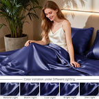 Love's cabin Twin Satin Sheet Sets - 3 Piece Navy Blue Silky Bed Sheets Twin with Deep Pockets, Luxury Silk Feel Satin Sheet Set Bedding Set (1 Flat Sheet,1 Fitted Sheet,1 Pillow case)