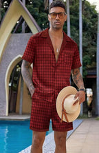 Ekouaer Men Satin Silk Pajamas Set with Pockets Sleepwear Shorts Satin Summer Loungewear 2 Piece Button Down Set S-3XL
