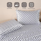 MR&HM Satin Bed Sheets with Elastic Corner Straps, Full Size Sheets Set, 4 Pcs Silky Bedding Set with 15 Inches Deep Pocket for Mattress (Full, Polka Dot)