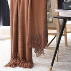 LOMAO Knitted Throw Blanket with Tassels Bubble Textured Lightweight Throws for Couch Cover Home Decor (Caramel, 60x80)