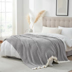 Snuggle Sac Queen Size Blue Blanket for Bed, Soft Luxurious Bedding Blankets, Large Fuzzy Plush Microfiber Blankets, Grey, 90x90 inches