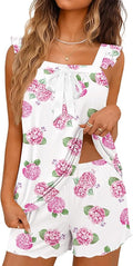 Ekouaer Women's Pajamas Sets 2 Piece Bow Bridal Pajama Cute Tank Top and Shorts Pjs Soft Ruffle Sleepwear XS-2XL