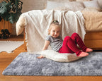 Softlife Area Rug for Bedroom, Fluffy Shag Plush Tie Dyed Rainbow Grey for Living Room Girls, Shaggy Throw Carpet for Kids Soft Fuzzy Runner Small 2x6 Runners for Hallways Dorm
