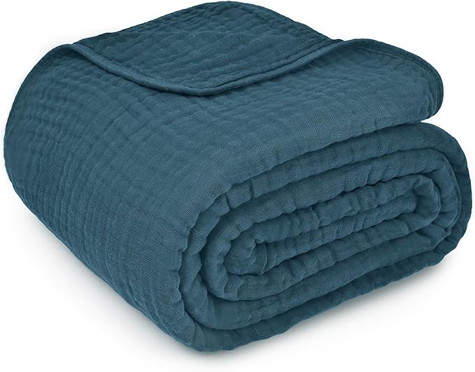 Comfy Cubs Muslin Throw Blanket - 50” x 60” Quilted Design - Lightweight, Breathable 6-Layer Gauze Fabric - Soft Cotton Blanket for Home or Travel - Packaged in Elegant Gift Box - Neptune