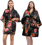 QXQTER Peony Floral Silky Satin Robe Wedding Bridal Party Bride Bridesmaid Robes for Women Dressing Gown Kimono Robe